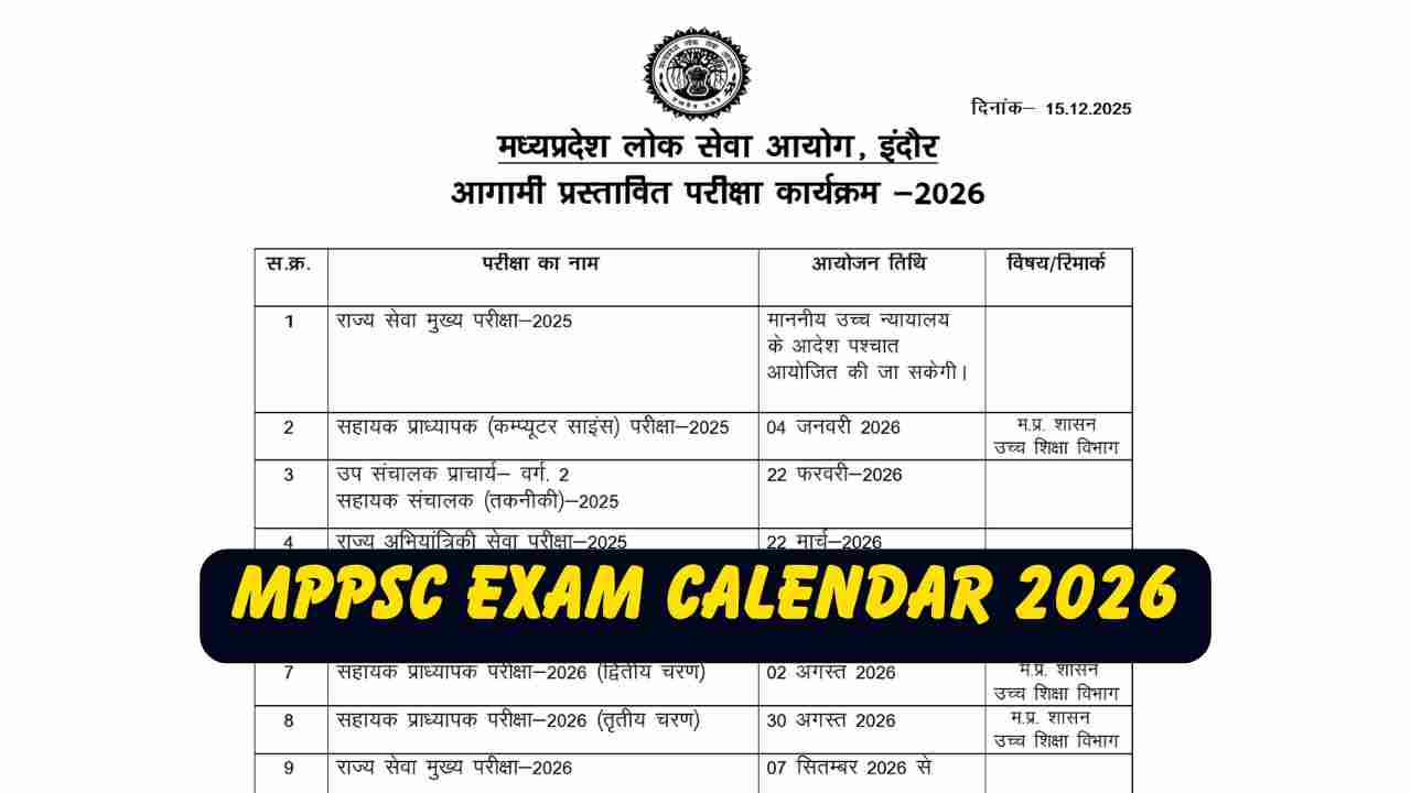MPPSC Exam Calendar 2026