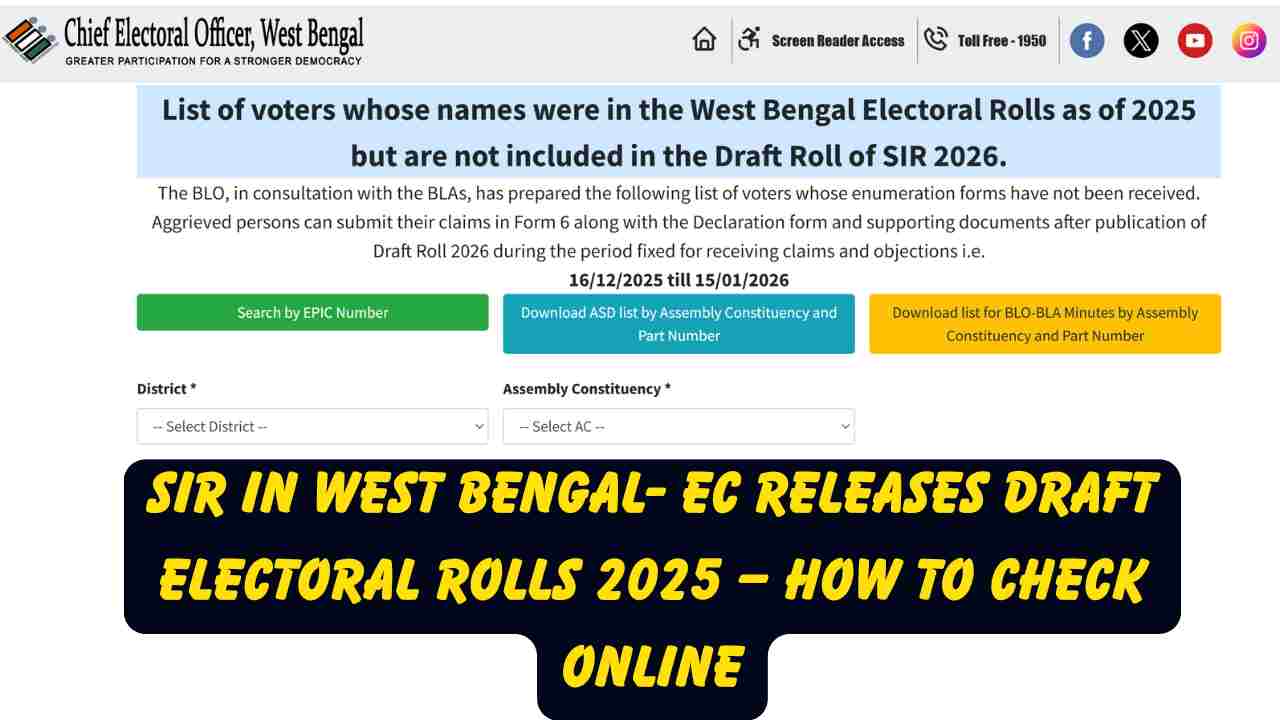 SIR in West Bengal EC Releases Draft Electoral Rolls 2025 – How to Check Online