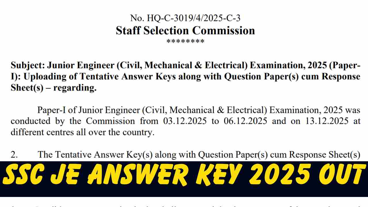 SSC JE Answer Key 2025 Out