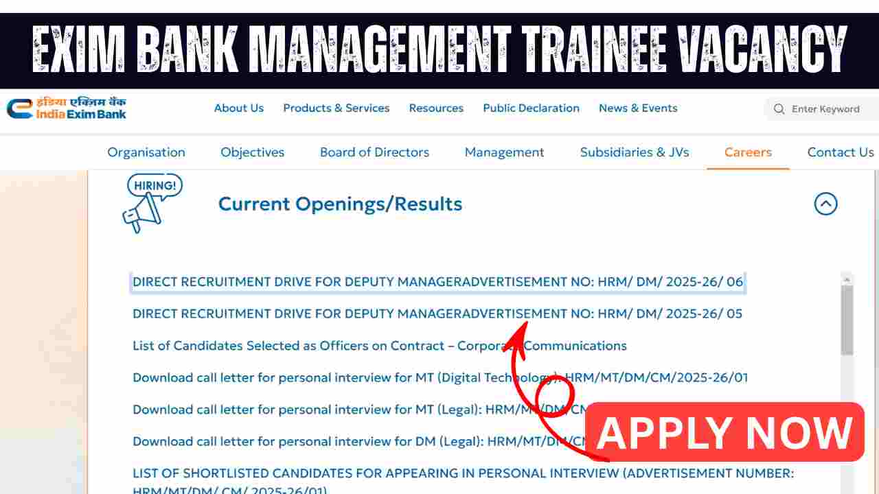 EXIM Bank Management Trainee Vacancy 2026