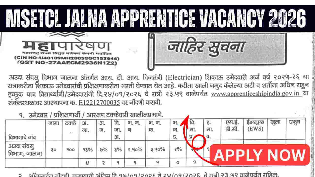 MSETCL Jalna Apprentice Vacancy 2026