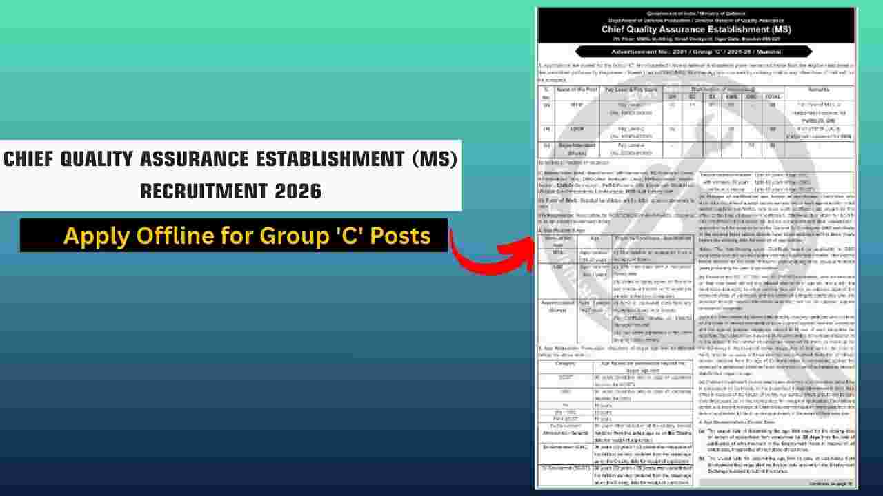 Chief Quality Assurance Establishment (MS) Recruitment 2026