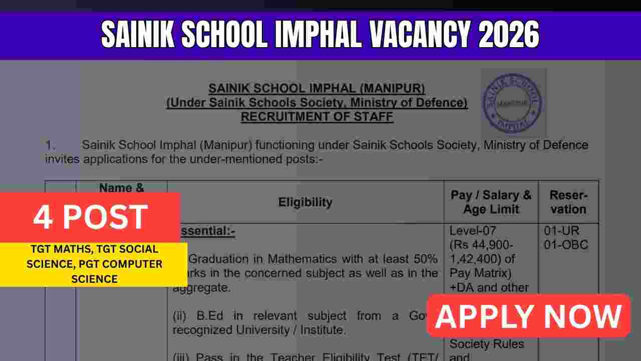 Sainik School Imphal Recruitment 2026