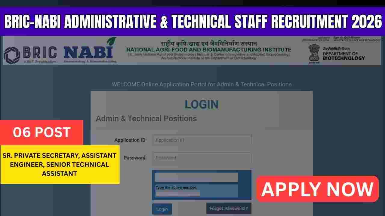 BRIC-NABI Administrative & Technical Staff Recruitment 2026