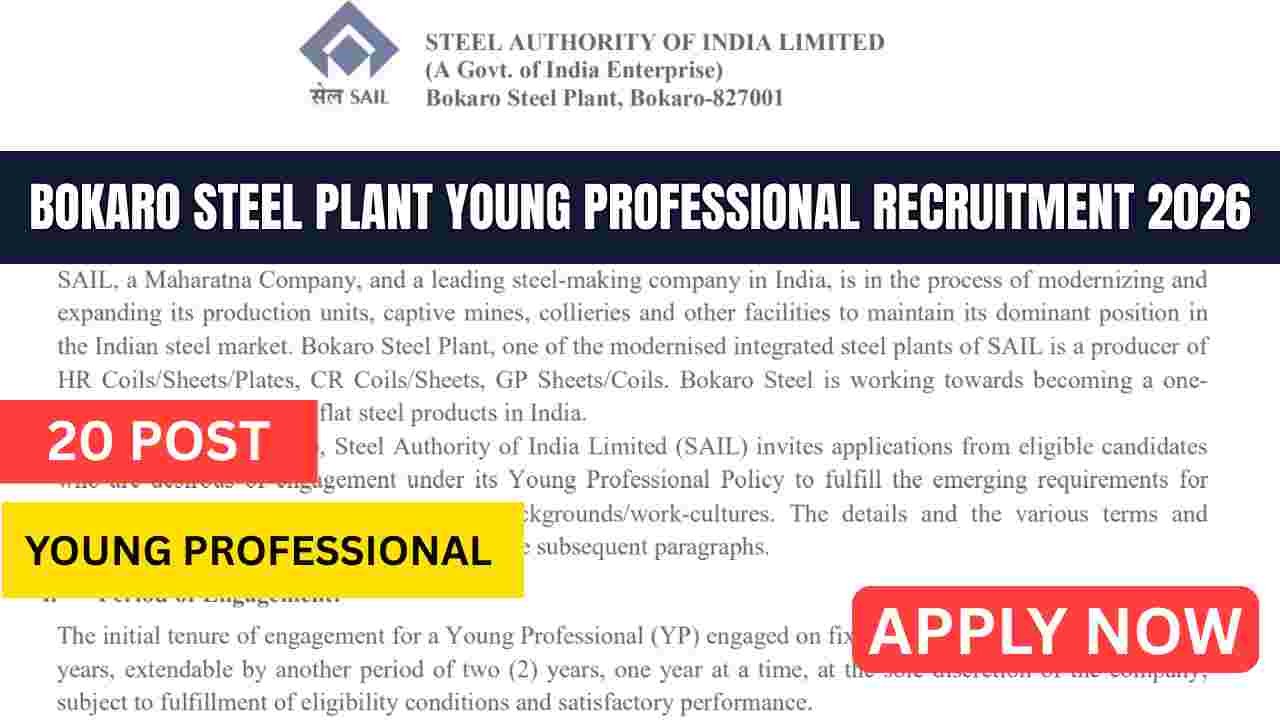 Bokaro Steel Plant Young Professional Recruitment 2026