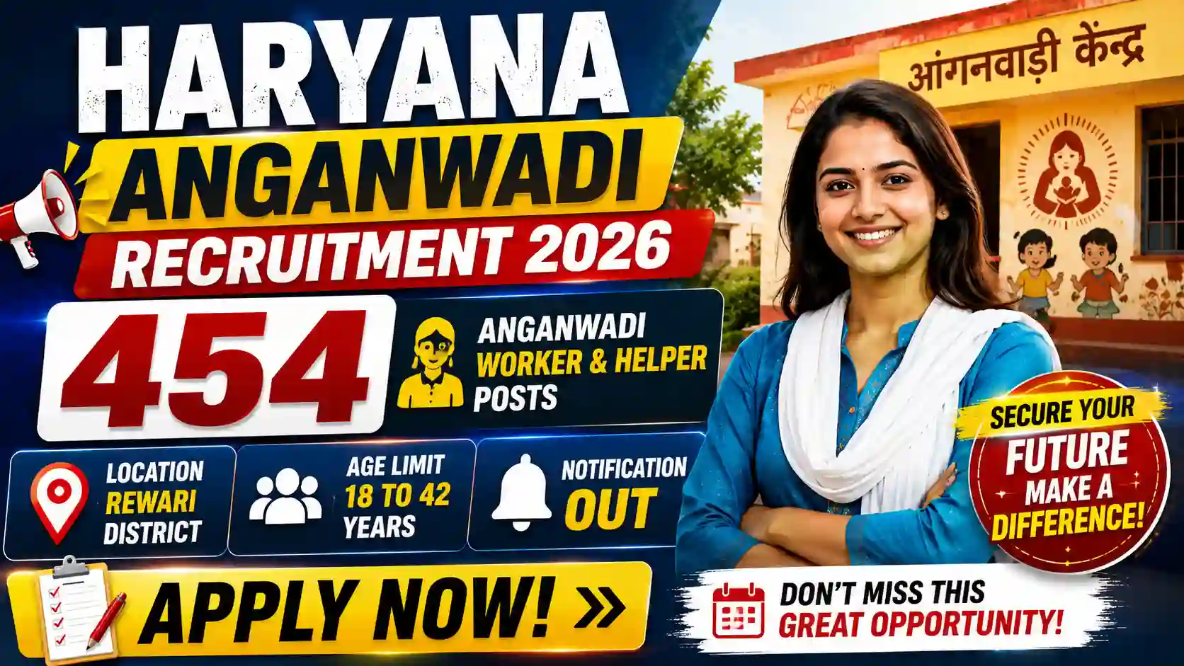 Haryana Anganwadi Recruitment 2026 Apply Online (Offline), 454 Worker & Helper Vacancies