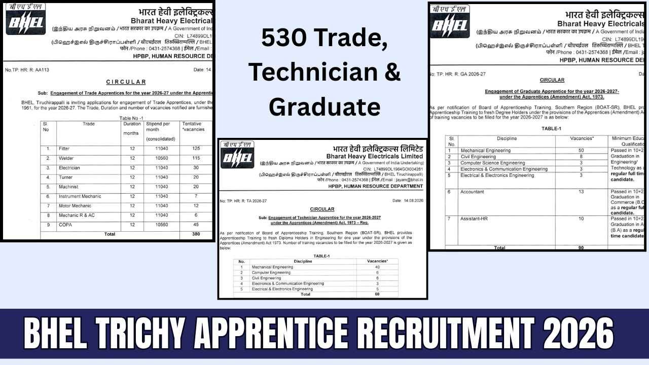 BHEL Trichy Apprentice Recruitment 2026
