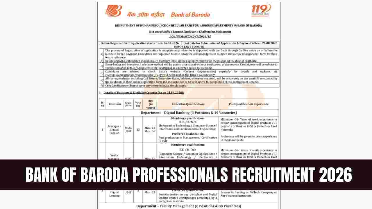 Bank of Baroda Professionals Recruitment 2026