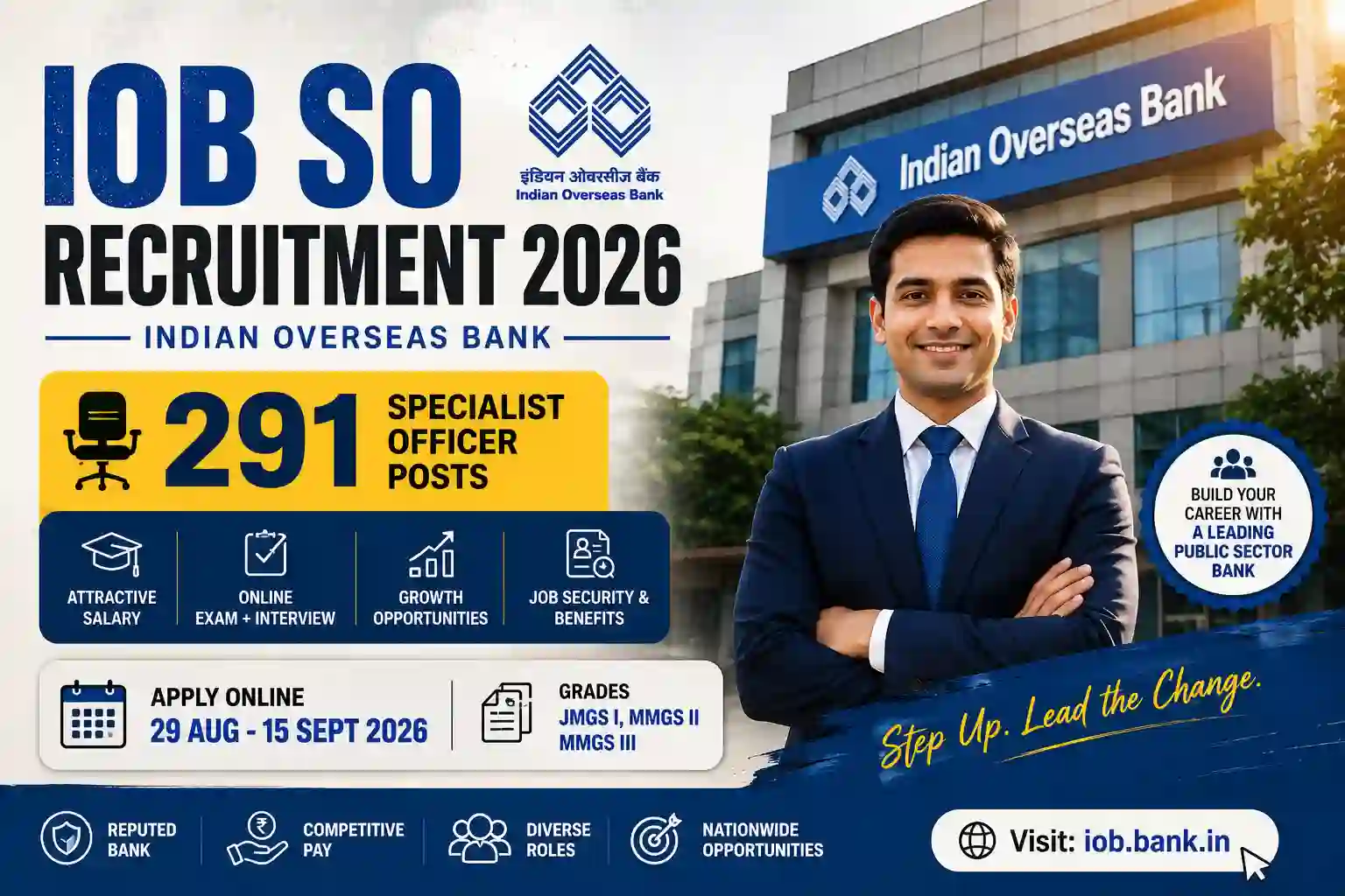 IOB SO RECRUITMENT 2026 291 SPECIALIST OFFICER POSTS Apply Online Last Date 15 Sept 2026
