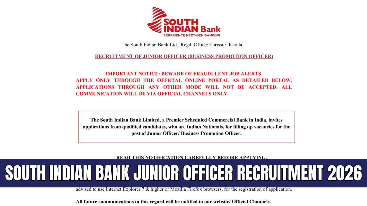 South Indian Bank Junior Officer Recruitment 2026