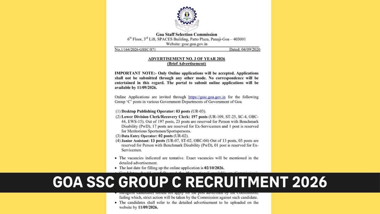 Goa SSC Group C Recruitment 2026