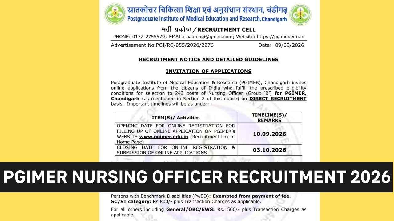 PGIMER Nursing Officer Recruitment
